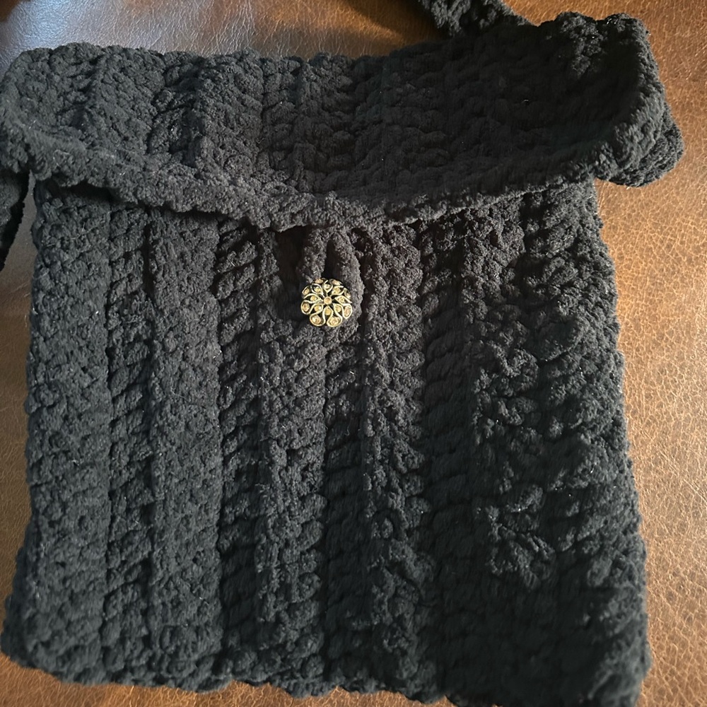 Hand knit crochet boho style black hobo crossbody bag purse